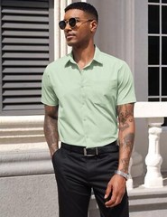 Men’s Short Sleeve Button Down Dress Shirt Business Casual Regular Fit
