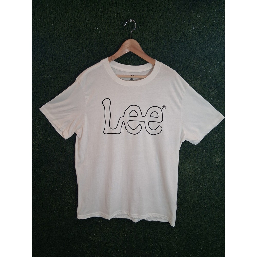 Lee Jeans Men’s White T-Shirt XL Wobbly Logo Graphic Tee – READ (Small Stain)