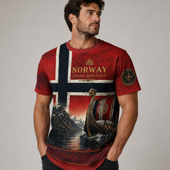 Mens Norway Soccer Fan 3D T-Shirt Viking Heritage Norwegian Flag Shirt (S-5XL)