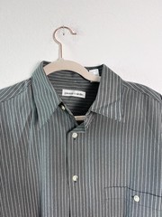 NEW Pierre Cardin Men’s Black White Striped Shirt Large Button Front Long Sleeve