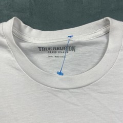 True Religion Brand Jeans White T Shirt White Metallic Silver Graphic Size S EUC