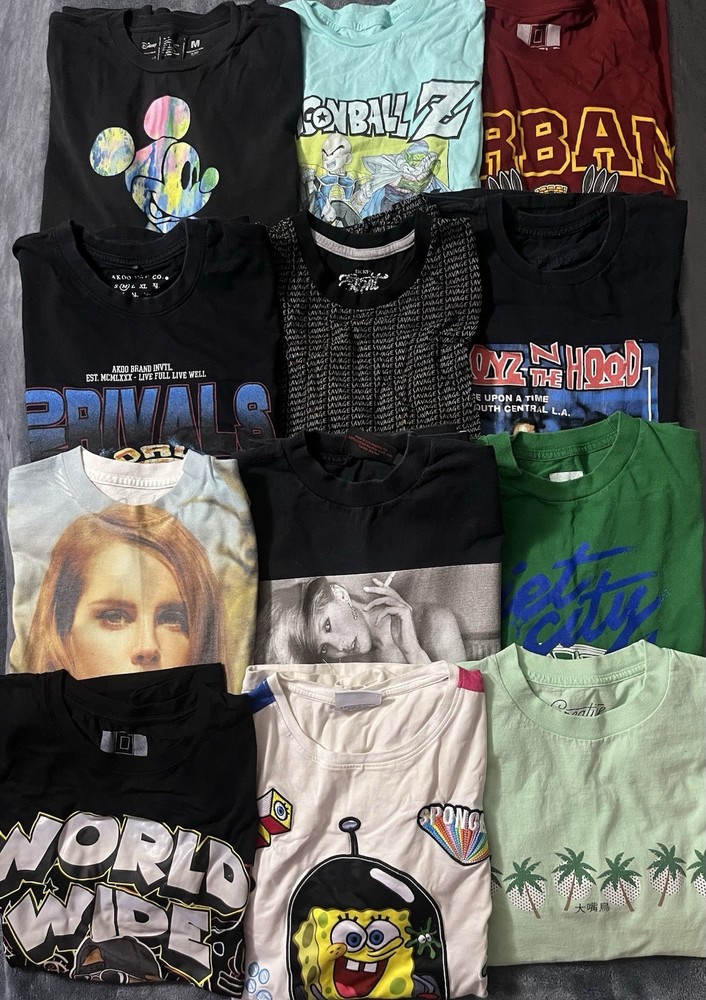 Lot of 12 Men’s Size Medium Graphic T-shirt Cartoon Urban Hiphop
