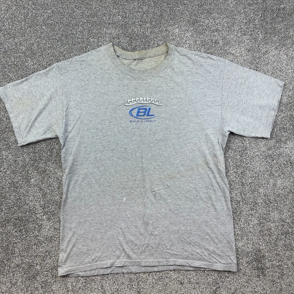 Vintage Bud Light Shirt Men Large Gray Football Logo Super Bowl NFL Alcohol Beer