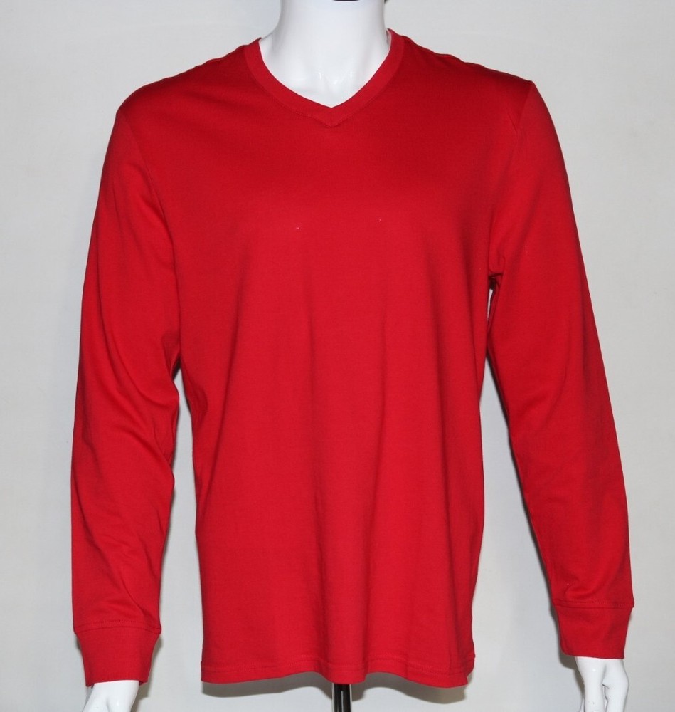 Club Room Men’s Red Performance Long-Sleeve V-Neck Cotton T-Shirt Size Large L