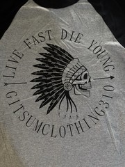 Men’s 3/4 Sleeve BB T- Indian Design “Live Fast, Die Young” Black & Gray size 2X