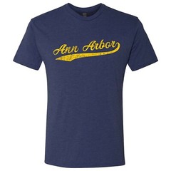 Ann Arbor City Baseball Script – Michigan Pride Triblend T Shirt – Vintage Navy