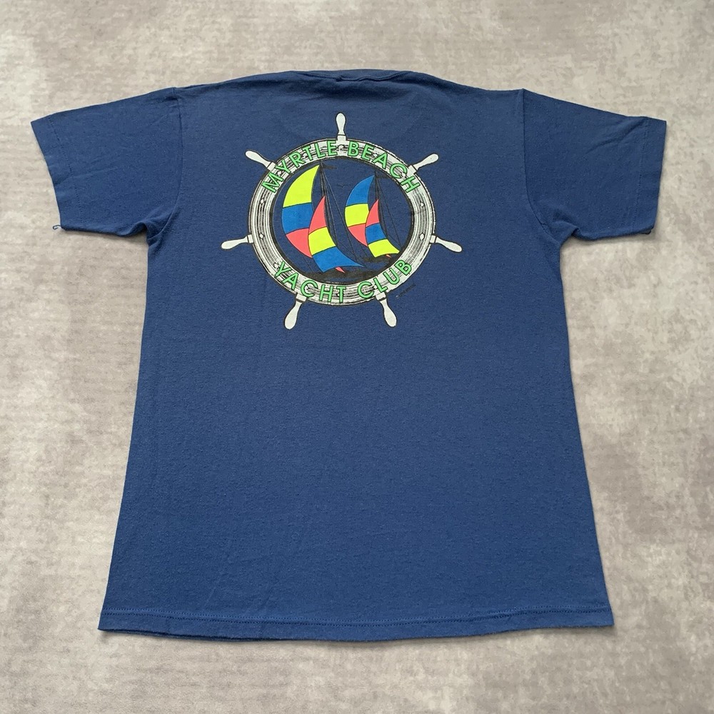 Vintage 80s Myrtle Beach Yacht Club Shirt Size M Single Stitch Sail Boat Ocean