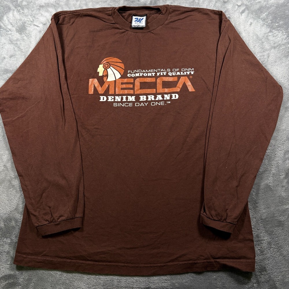 Vintage Mecca Denim Shirt Mens XL Brown Graphic Cotton Long Sleeve Streetwear