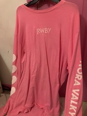 RWBY Pink & White Long Sleeve Crew Neck Graphic Knit T-Shirt Logo Anime