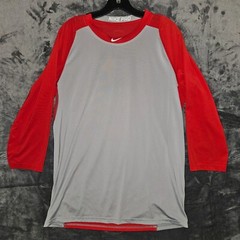 Nike Pro Dri-FIT Baseball Top Long Sleeve Gray Red Athletic Shirt Large