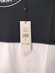 DKNY Jupiter Color Block Shirt Men’s L Stretch Short Sleeve Black White NWT
