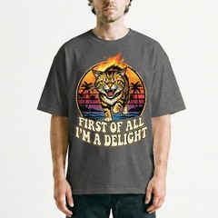 Angry Tiger Fire Eyes Tropical Beach Tee Retro Sunset Palm Trees T-Shirt