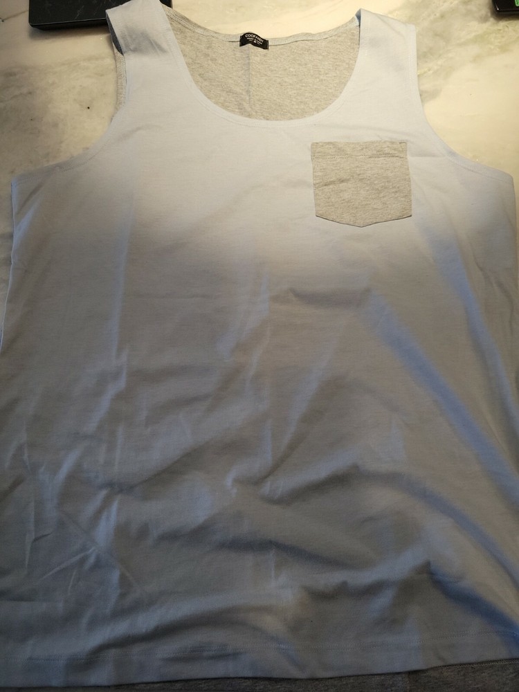 Coofandy Shirt Size M Mens Sleeveless Workout Gray/Blue Gym Running T Shirt