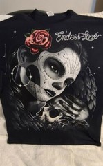 DAY OF THE DEAD WOMAN SKULL ROSE FLOWER ENDLESS LOVE T-SHIRT