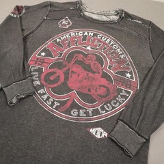 Affliction Thermal Shirt Mens XL Gray Fast Biker Motorcycle Skull Reversible