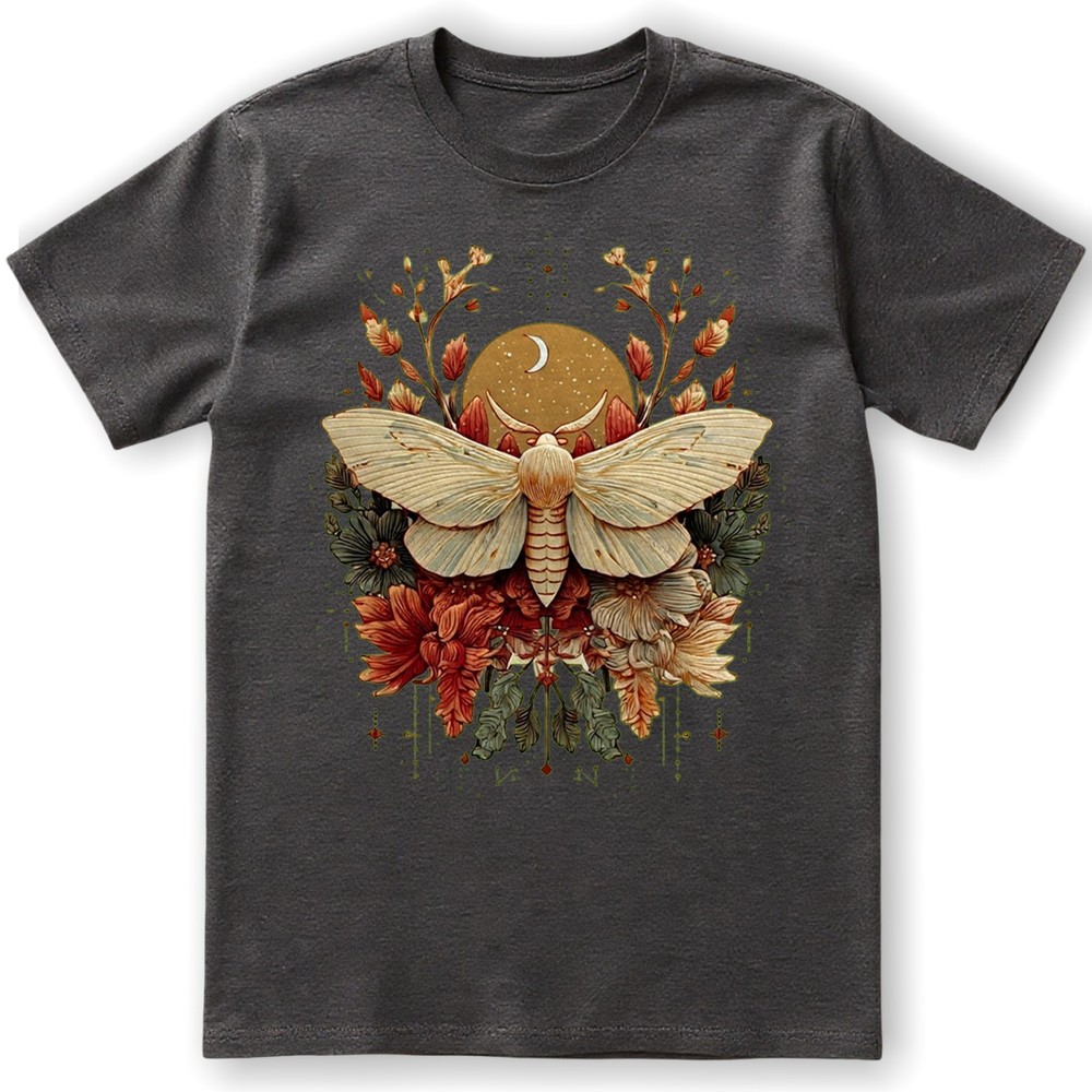 Boho Moth T-Shirt Celestial Moon Phase Insect Nature Botanical Cottagecore