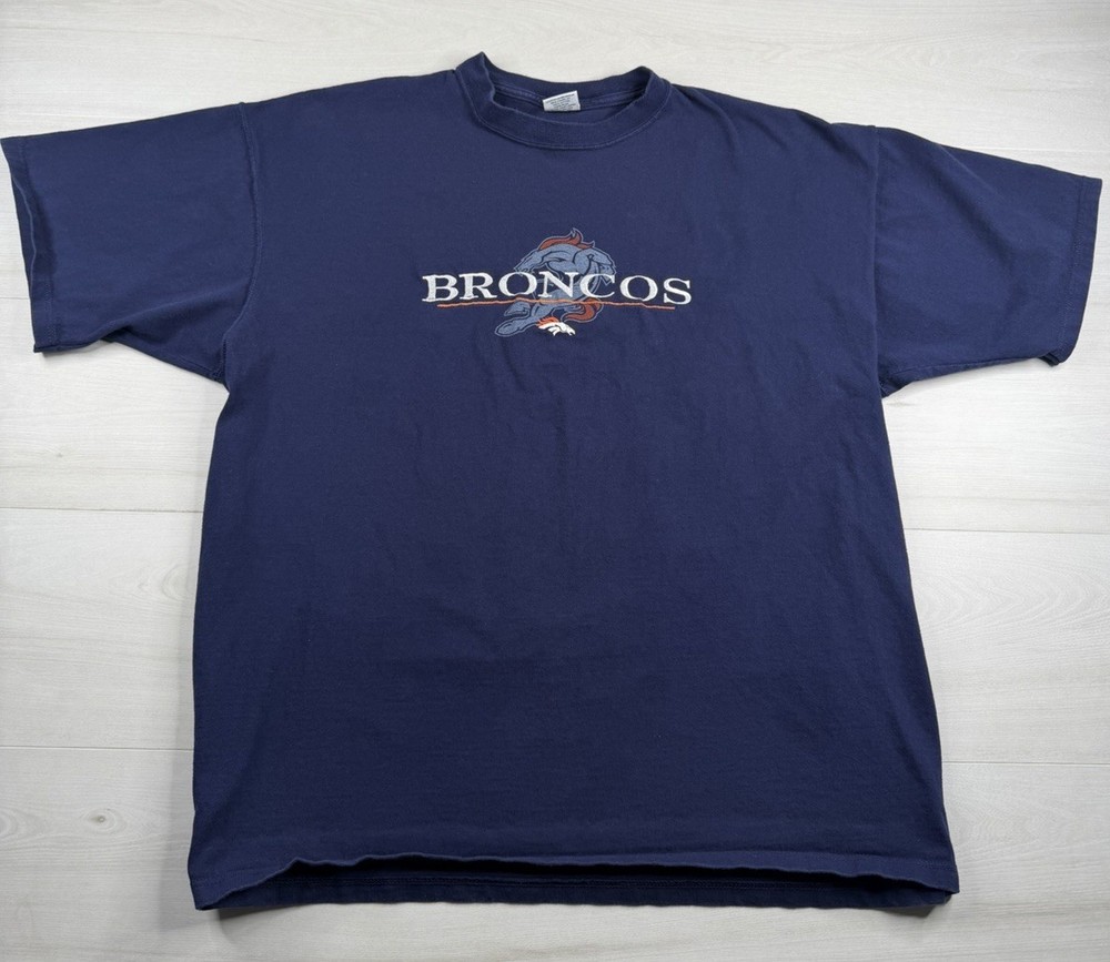 Vtg Starter Denver Broncos Graphic T-Shirt Blue Embroidered USA Made 90s Mens XL