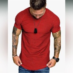 COOFANDY Mens Raglan Pleated Sleeve Muscle Fit Gym & Training T-Shirt Red XL