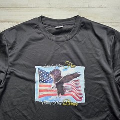 Retro Land of the Free Home of the Brave Long Sleeve Shirt Wicking Sz LG Black