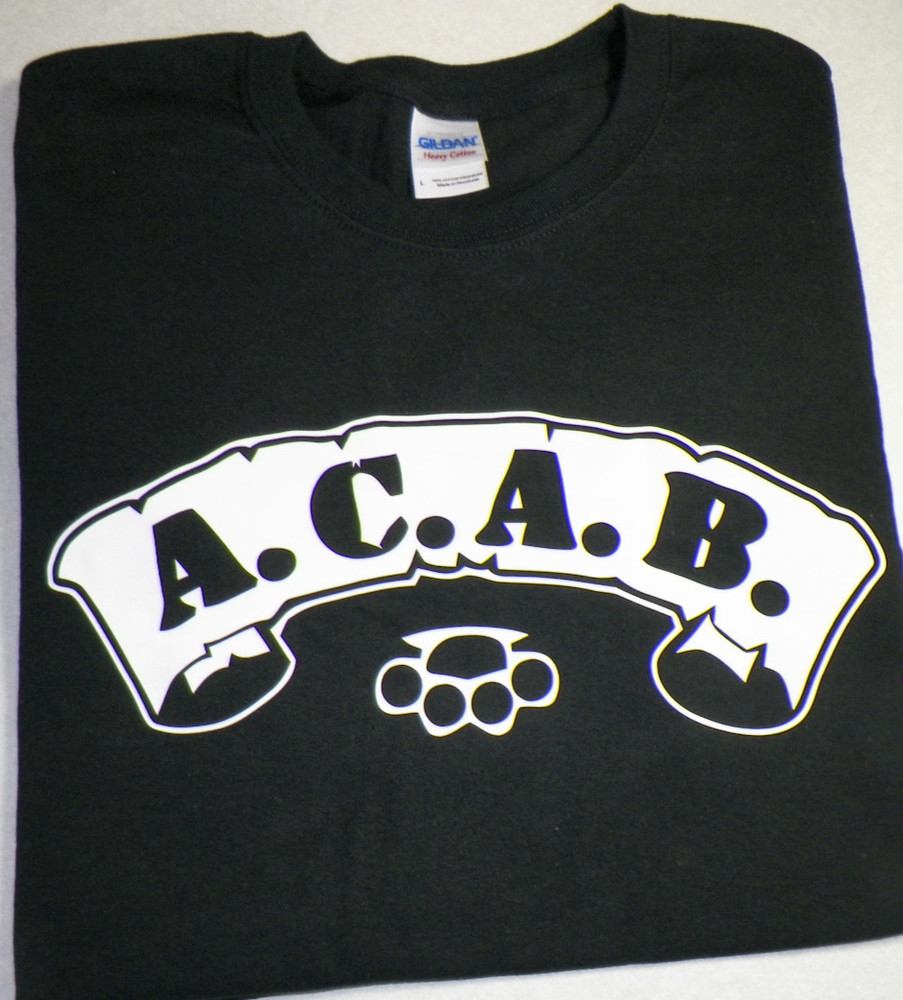 AC AB T shirt scroll w brass knuckles NWO Antifa Hooligans Protest