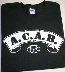 AC AB T shirt scroll w brass knuckles NWO Antifa Hooligans Protest