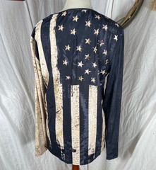 Route 66 Mens Shirt Large Henley Flag USA Blue Brown Button Easy Care