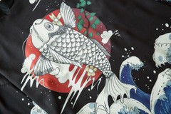 Niepce Streetwear Japanese Black Kimono Graphic Tee Samurai Short Sleeves Shirt