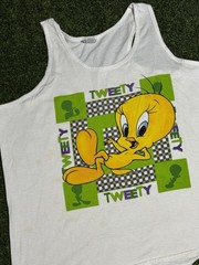 Tweety Bird Vtg Looney Tunes Y2K 3D Tank Top Sleeveless Cartoon T Shirt L/XL