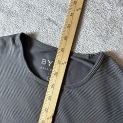 BYLT Drop Cut Lux Crew Neck Shirt Mens Medium Black Grey Striped Short Sleeve