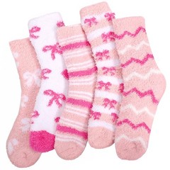 Pink Fuzzy Socks Cozy Fluffy Winter Warm Slipper Socks Bow Womens Gifts