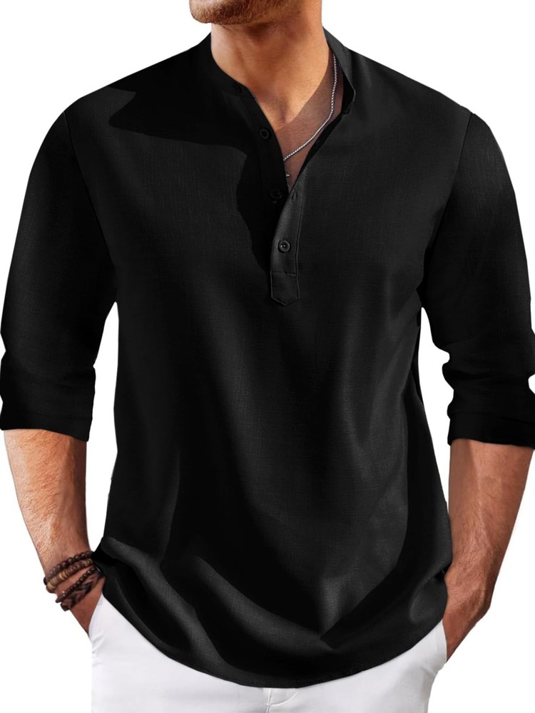Mens Linen Henley Shirts Casual 3/4 Sleeve Top Lightweight Summer Beach Yoga …