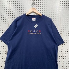 Vintage 90s Clearwater Beach Shirt Mens Large Blue Single Stitch Embroider 22×30