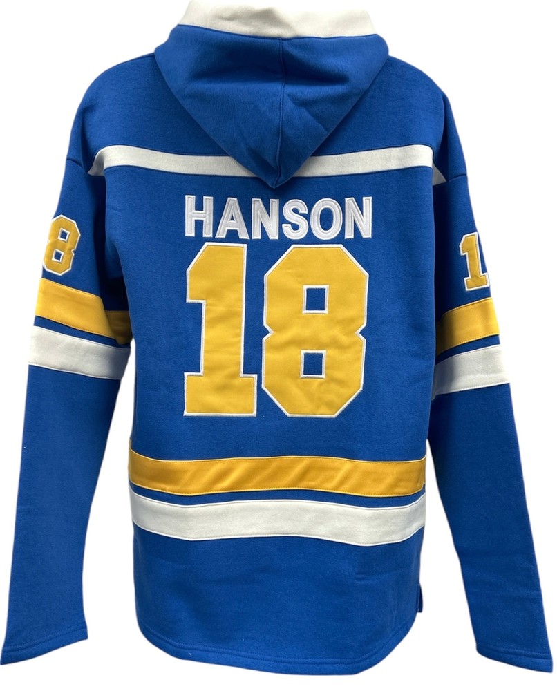 Slap Shot Chiefs Lace Hoodie Royal Blue – Jeff Hanson #18