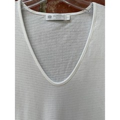 Sunspel England Mens XL White Cotton Cellular Mesh Deep V-Neck T-Shirt Knit Top