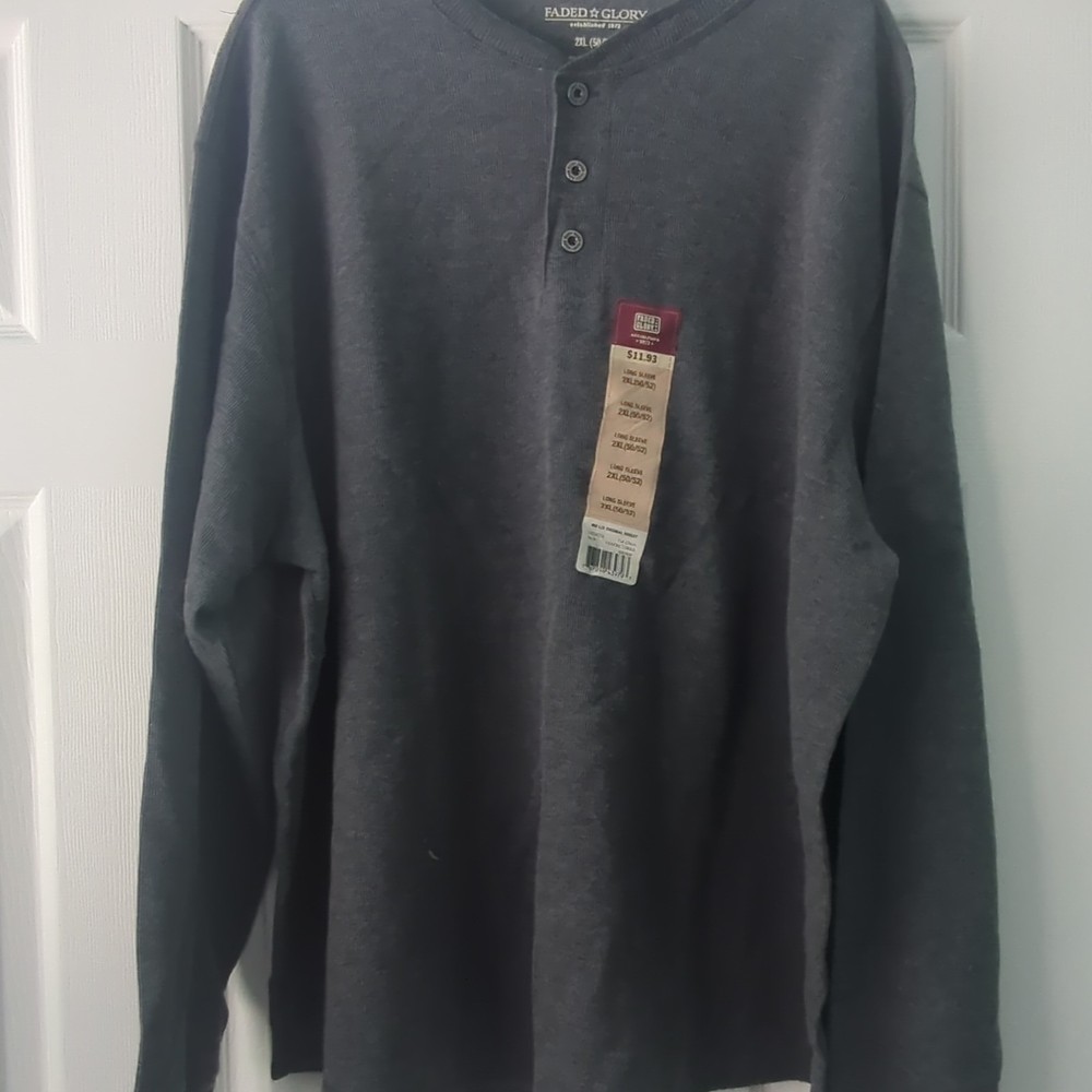 Faded Glory Gray Thermal Henley Long Sleeve Knit T-Shirt Men’s 2XL (50/52)