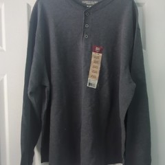 Faded Glory Gray Thermal Henley Long Sleeve Knit T-Shirt Men’s 2XL (50/52)