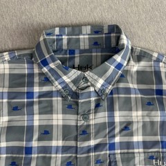 Huk Performance Fishing Shirt Mens XL Gray Blue Plaid Sailfish Short Sleeve Vent