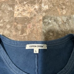 Cotton Citizen Shirt Mens Large Blue Short Sleeve Raw Split Hem 100% Supima USA