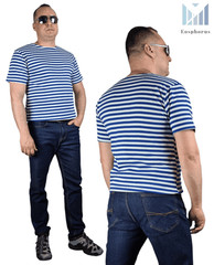 Striped TShirt Light Blue Short Sleeved Original Telnyashka Тельняшка (L)