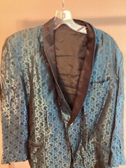 60s Vintage Men’s Silk Brocade Blue Black Tux Dinner Jacket Size 42 MOD Atomic