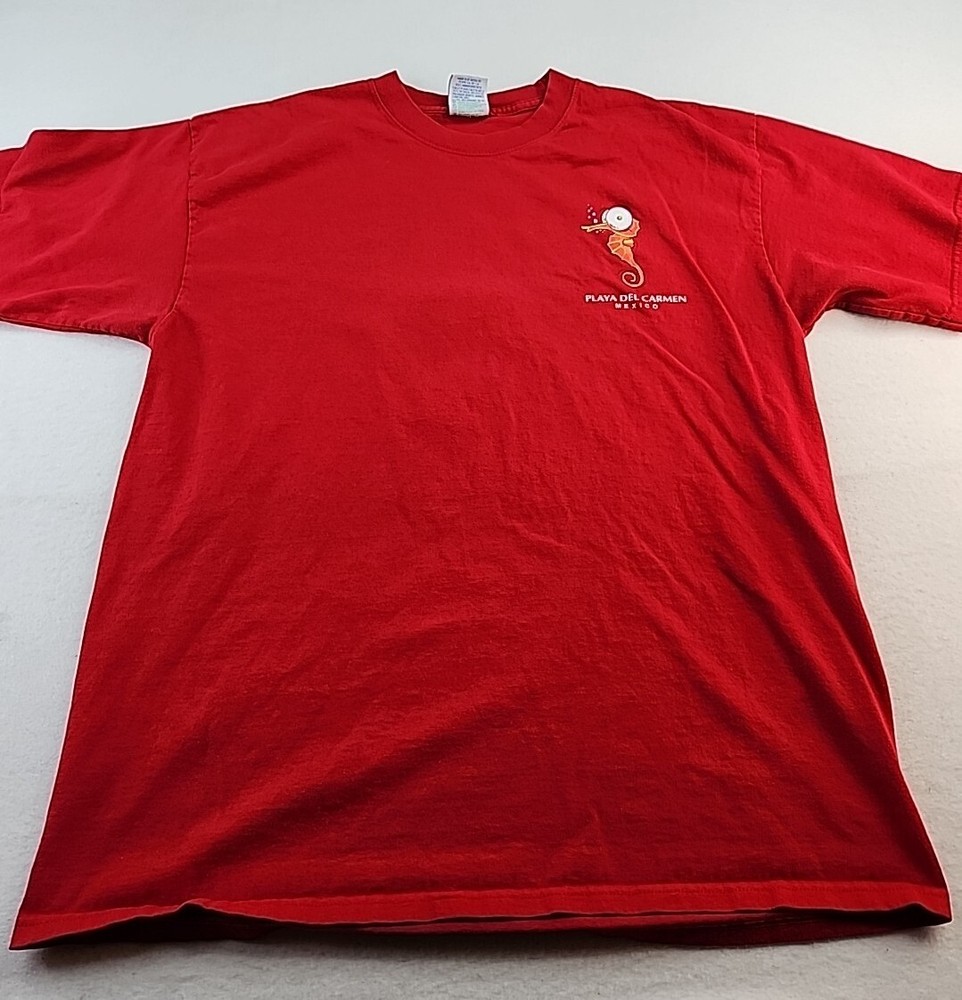 Playa Del Carmen Seahorse Graphics Mens XL Red Cottton T-shirt