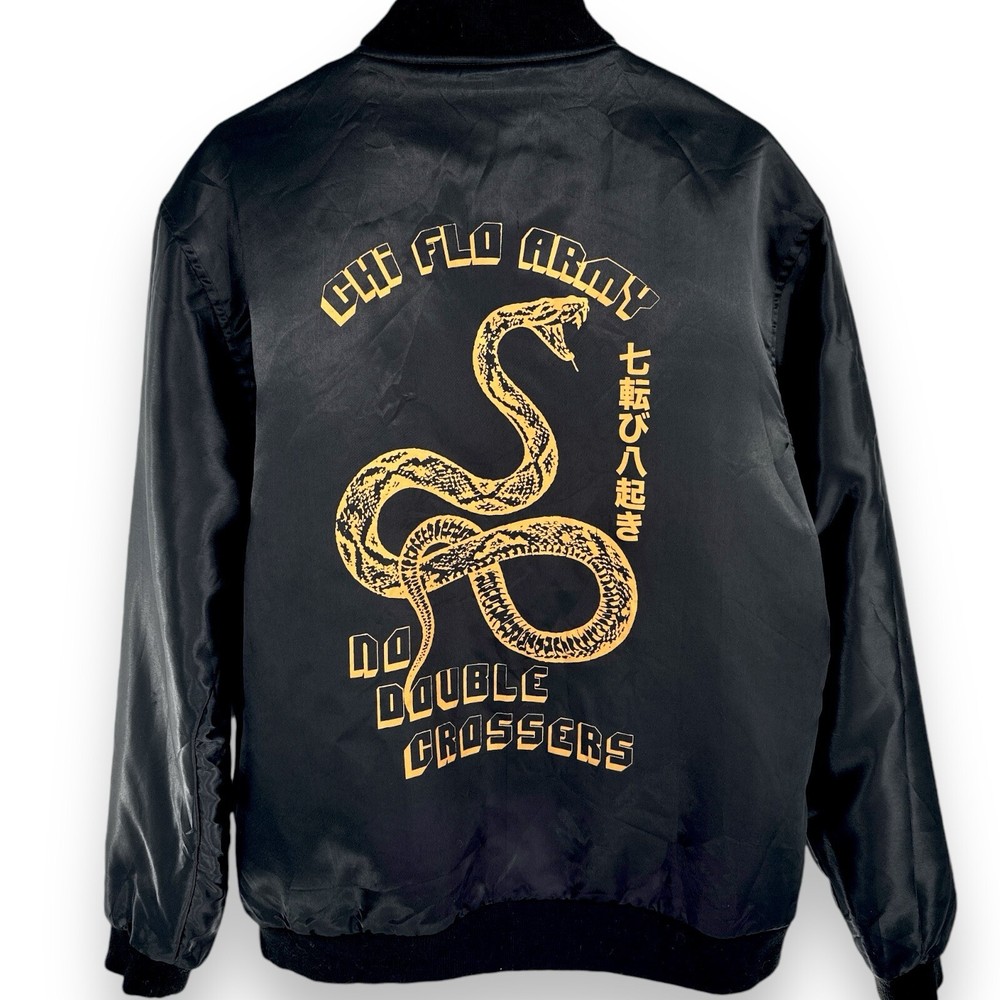 CHI FLO Army Rattlesnake Black Satin Bomber Jacket Adult Size XL Chicago Street