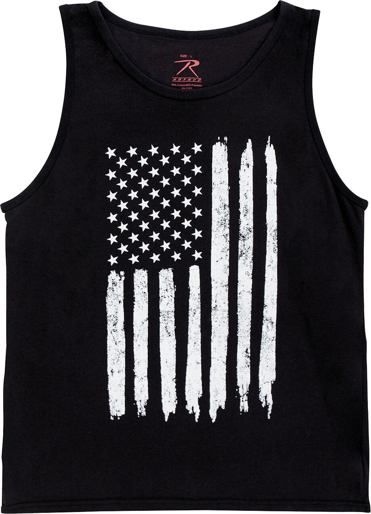 Black Tank Top Sleeveless Muscle Tee Distressed U.S. Flag T-Shirt