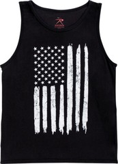 Black Tank Top Sleeveless Muscle Tee Distressed U.S. Flag T-Shirt