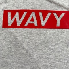Brooklyn Standard Gray T-Shirt with Red Plastic “Wavy” Stencil Men’s Large EUC