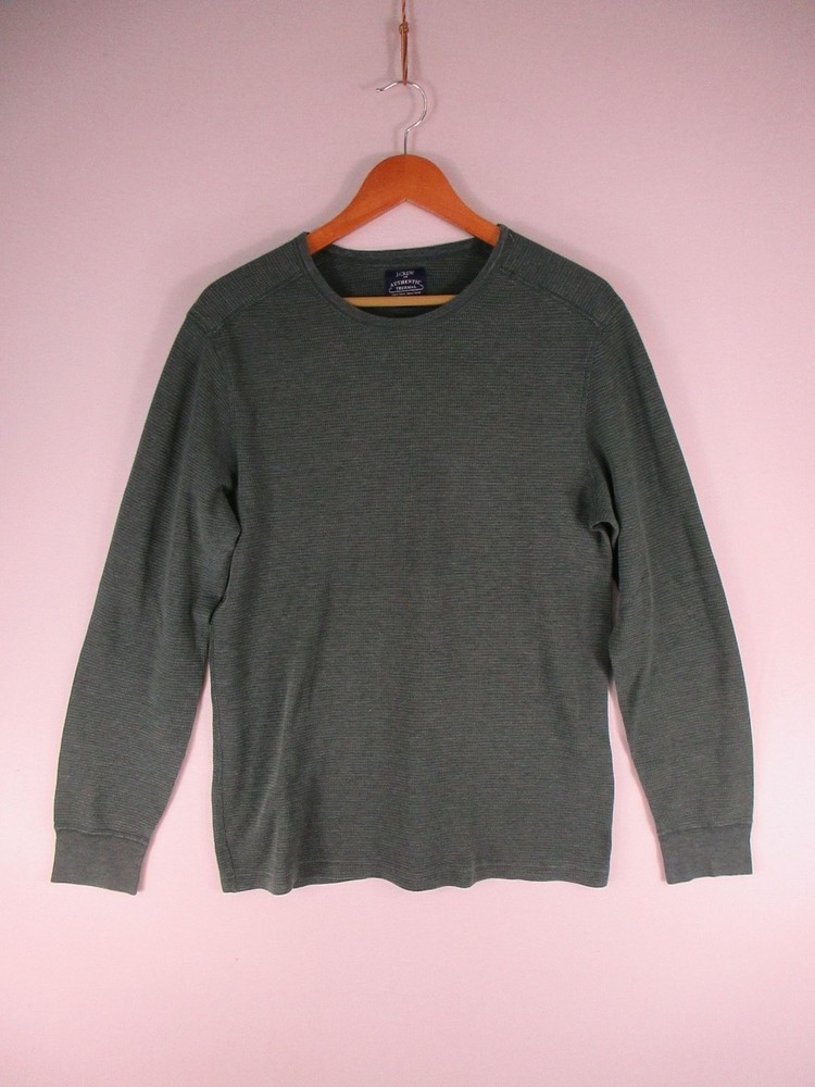 J.CREW Thermal Shirt Mens L Green Waffle Knit Crewneck Long Sleeve Casual Top