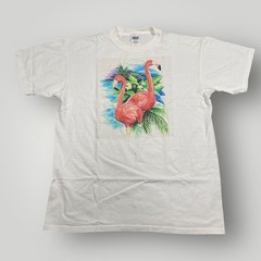 Pink Flamingos Shirt Mens Large White Tropical Graphic Tee Anvil Crewneck Beach
