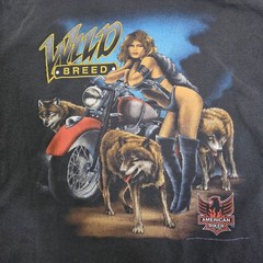 3D Emblem American Biker Wild Breed T Shirt Large Black Motorcycle Wolf Graphic