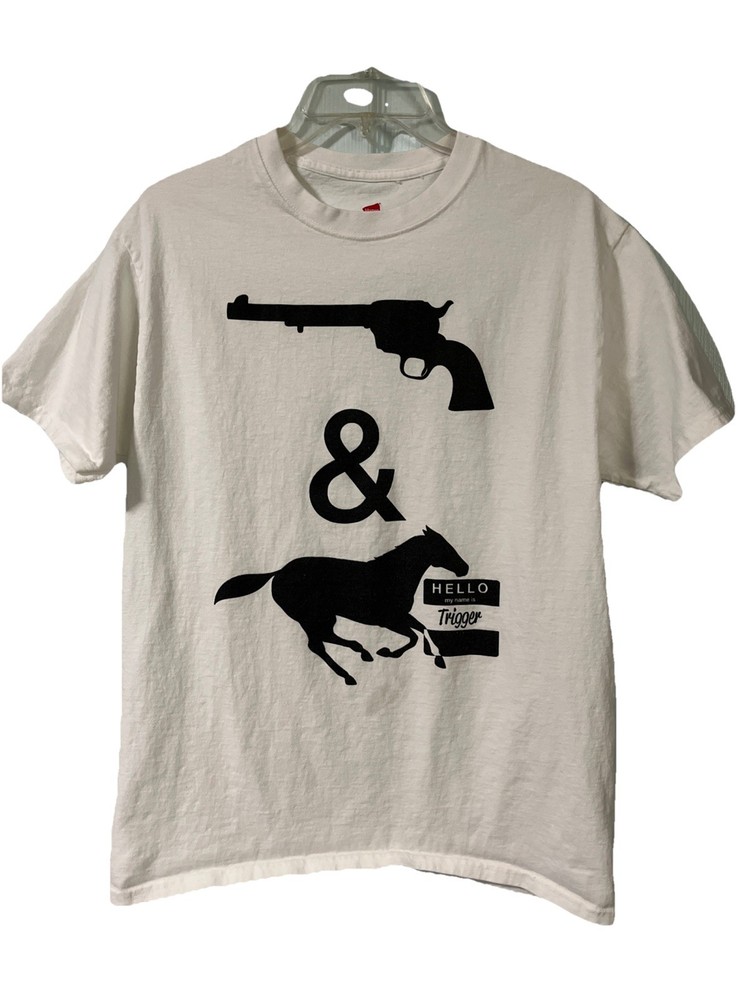 “Hello My Name Is Trigger” Sz. M Unisex White/black Print Cotton Short Sleeve