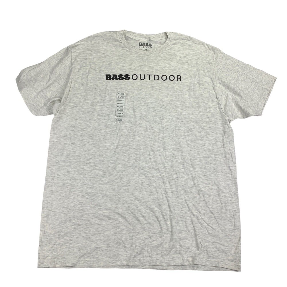Bass Outdoor Mens Lined Logo Heathered Short Sleeve T-Shirt Oatmeal Gray 2XL